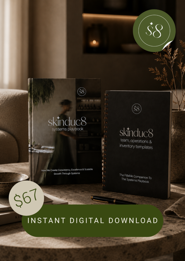 skinduc8 systems playbook and SOPs template mockup with $67 instant digital download badge