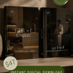 Say it well communication guide and Ctrl+F template mockup with $47 instant digital download badge