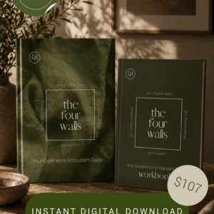 The four walls handbook and workbook mockup with $107 instant digital download badge