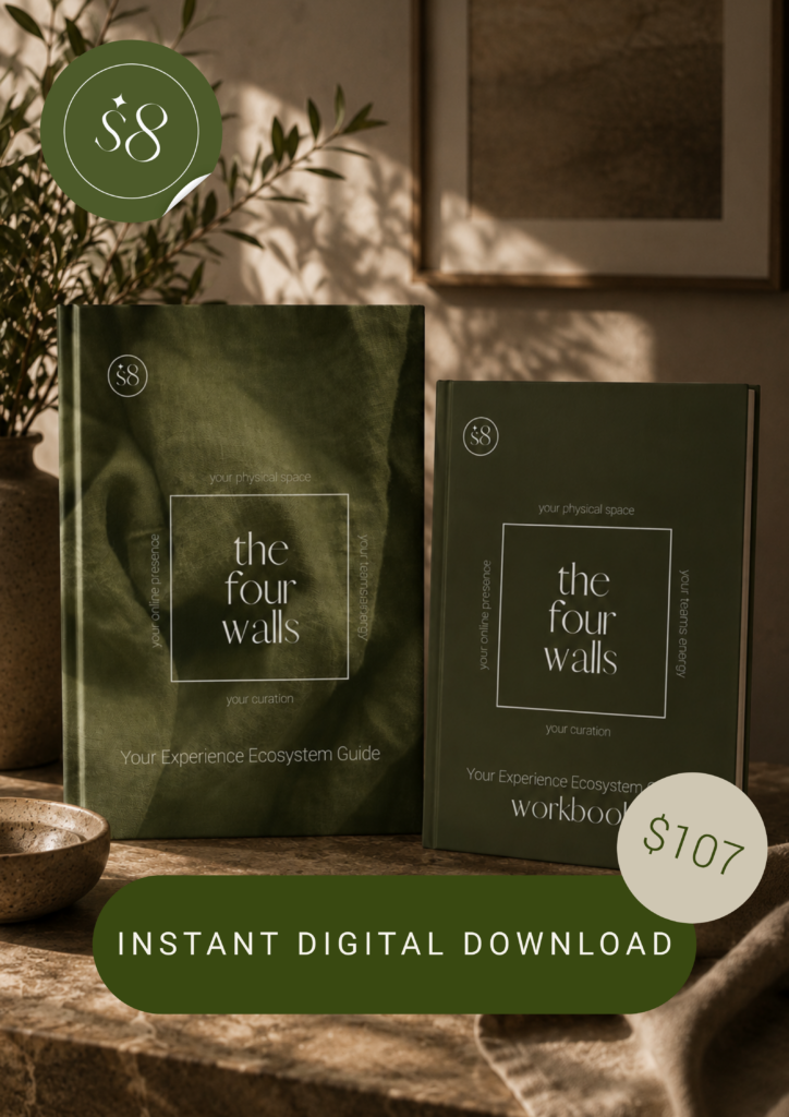 The four walls handbook and workbook mockup with $107 instant digital download badge
